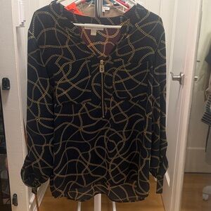 MICHAEL Michael Kors Navy and Gold Chain Print Blouse